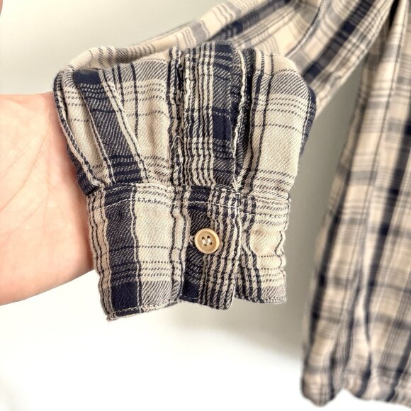 Free People x CP Shades Blue Cream Plaid Long Sleeve Button Down Tunic XS Shirt - Picture 10 of 10